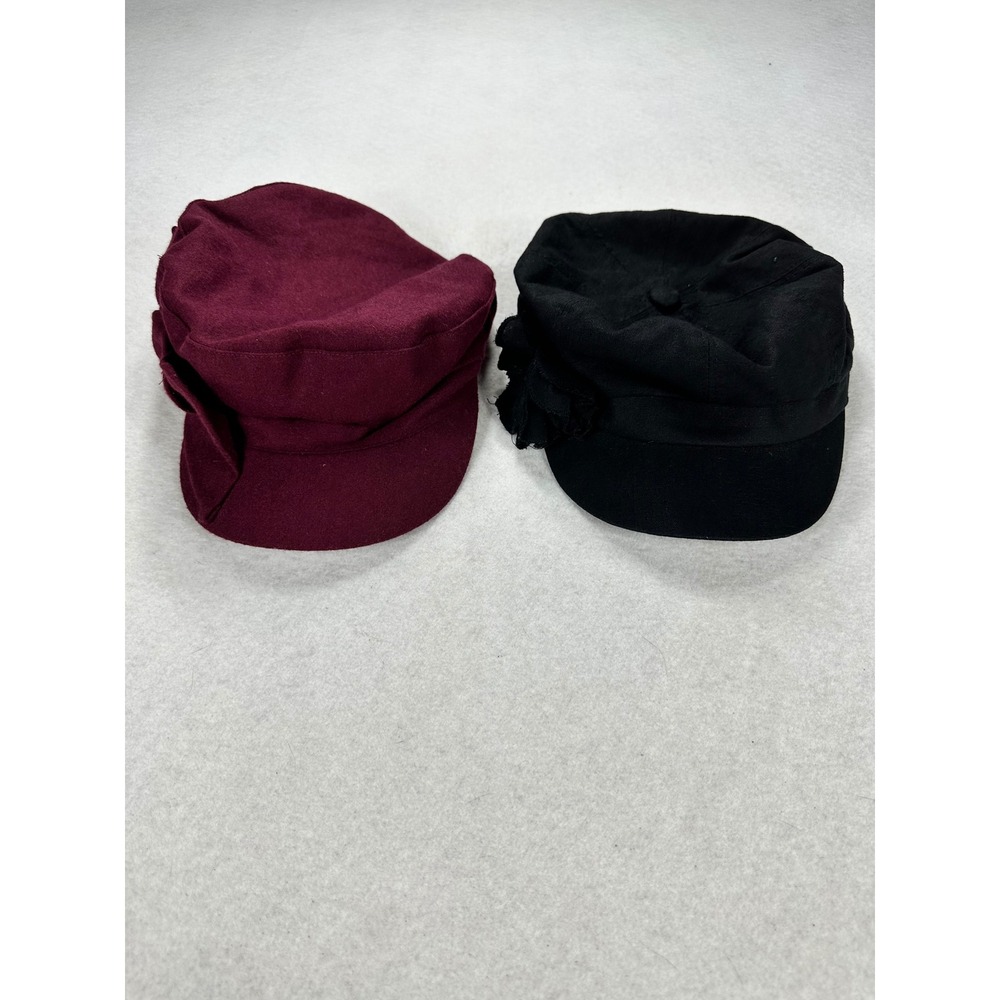 August Hat Company Newsboy Cap Set 2 Burgundy Wool Blend Black Linen Cotton Bow